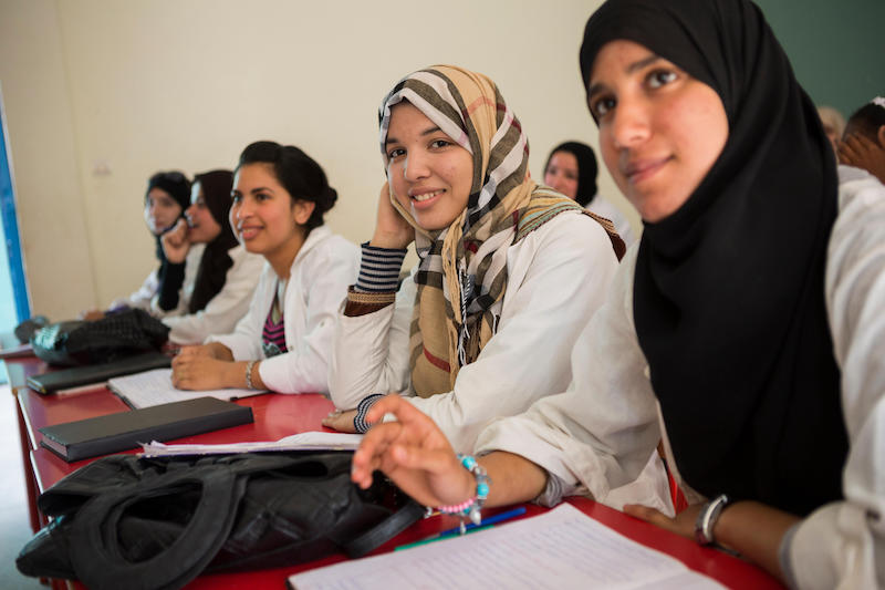 Young Turkish girls studying in a classroom