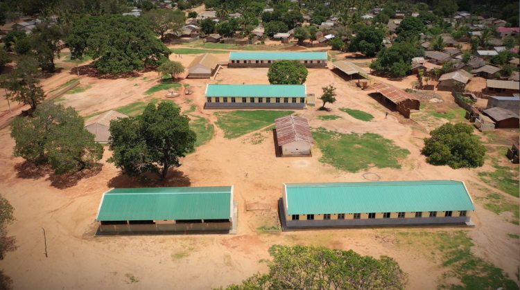 Air view of new, resilient schools in Mozambique